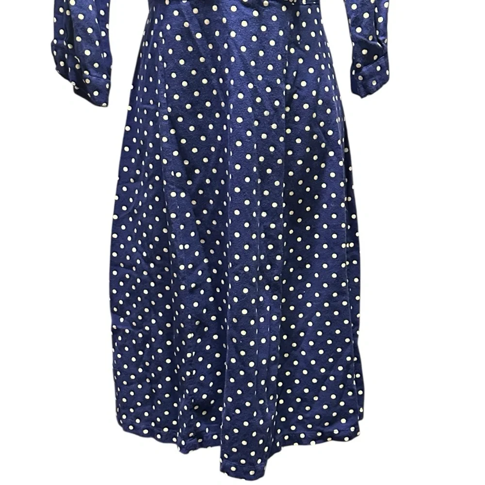 April Cornell Blue White Polka Dot Midi Dress Tie Waist 100% Cotton Large India - Picture 3 of 13
